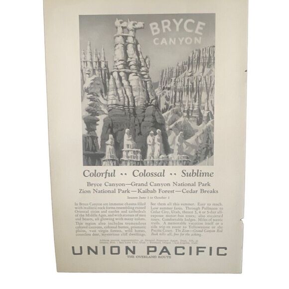 Vintage 1927 Union Pacific Bryce Canyon Ad Advertisment - Picture 4 of 4